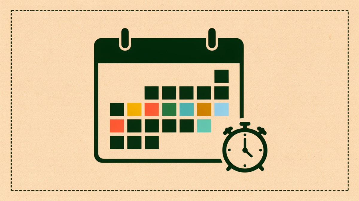Calendario con varios días marcados y un reloj al lado
